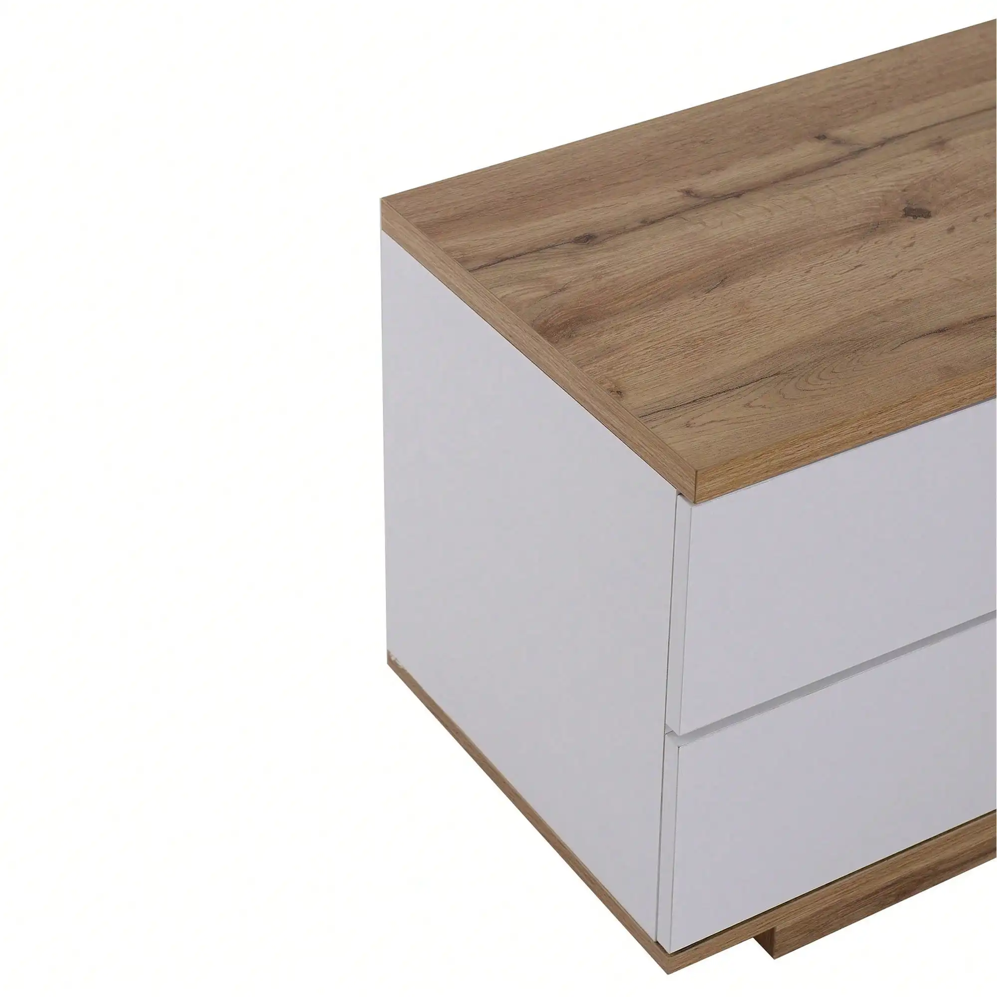 KOMHTOM TV-Schrank mit Holzmaserung, TV-Lowboard mit LED-Lichteffekt, der in 7-Farben ändert, Glasböden und drei Türen – Detail 8