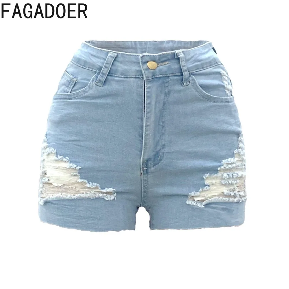 FAGADOER Sexy Skinny Button Denim Shorts Y2K Women High Waisted Zipper Hole Jean Fashion Female Matching Cowboy Bottoms Clothing