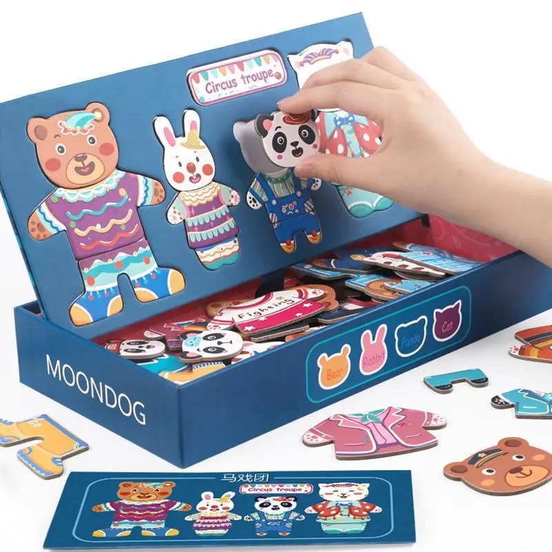 

ZK40 Cartoon Bear Magnetic Dress Changing/Dressing Jigsaw Games Toys Preschool Montessori Wooden Puzzle Educational Kids Toys