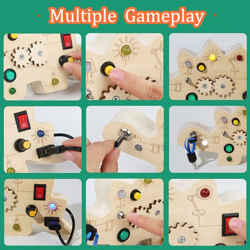 Busy Board Montessori En Bois - Tableau D'Activités Enfant 1-3 Ans Avec Volant Et Lumières LED - Jouet Sensoriel Éducatif