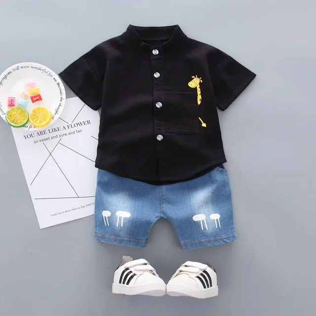 Boys' Shirt Short-sleeved Suit Summer New Style Small and Medium-sized Kidsren's Summer Handsome Shirt Summer Polo Shirt Two-... 3