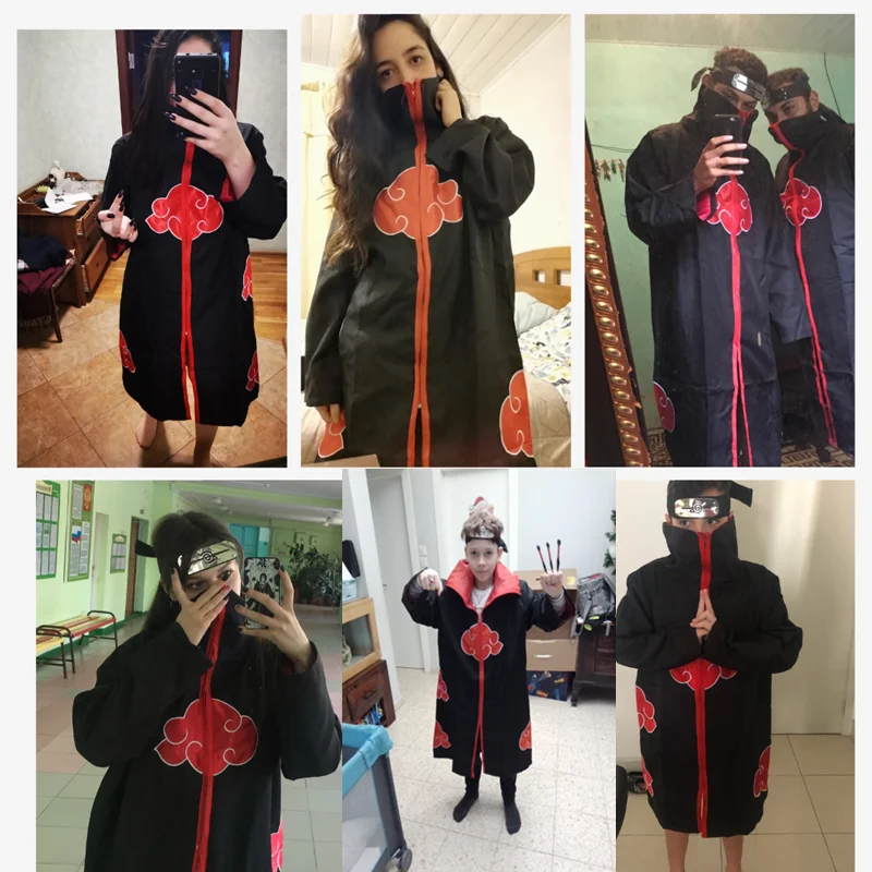 Kids Anime Cloak Cosplay Costume Ninja Wizard Robe School Uniform Adult and Child Halloween Costumes Headbands Necklaces Rings