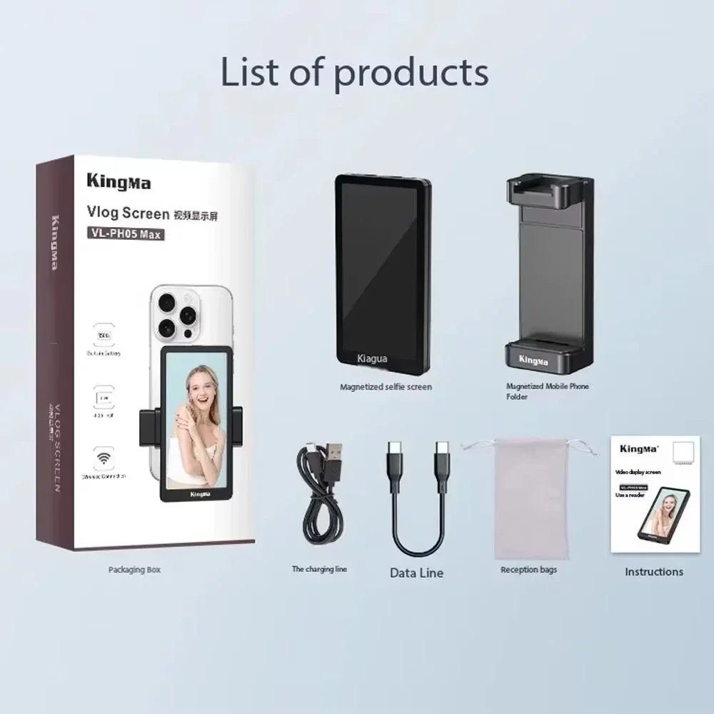 מסך מצלמה למצלמת טלפון King Ma KingMa PH05-MAX בגודל 5 אינץ' עבור iPhone Vlog/Live Stream/Teleprompter