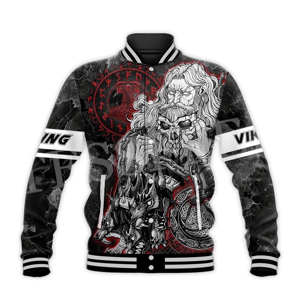 Newest Wolf Fenrir Odin Nordic Warrior Mythology Tattoo Retro 3DPrint Men/Women Harajuku Casual Button Coat Baseball Jacket X6