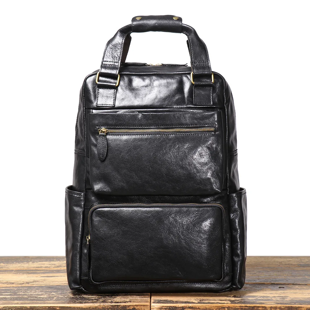 Stylish Men's Leather Multi-functional Backpack for Outdoor Travel and Hiking