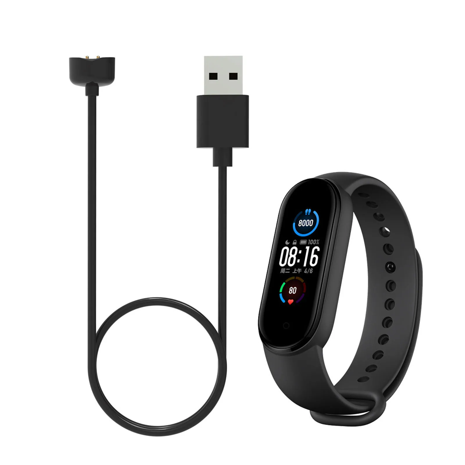 USB Magnetic Charging Cable for Mi Band 5 6 7 NFC Smartwatch for Band 5 3.3ft Black