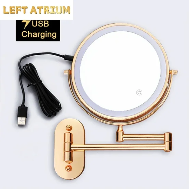 กระจกแต่งหน้า LED สมาร์ทกระจกห้องน้ำ 3x/5x/7x/10x ขยายสองด้านชาร์จ USB ห้องน้ำ 3 สีกระจกแต่งหน้า 1