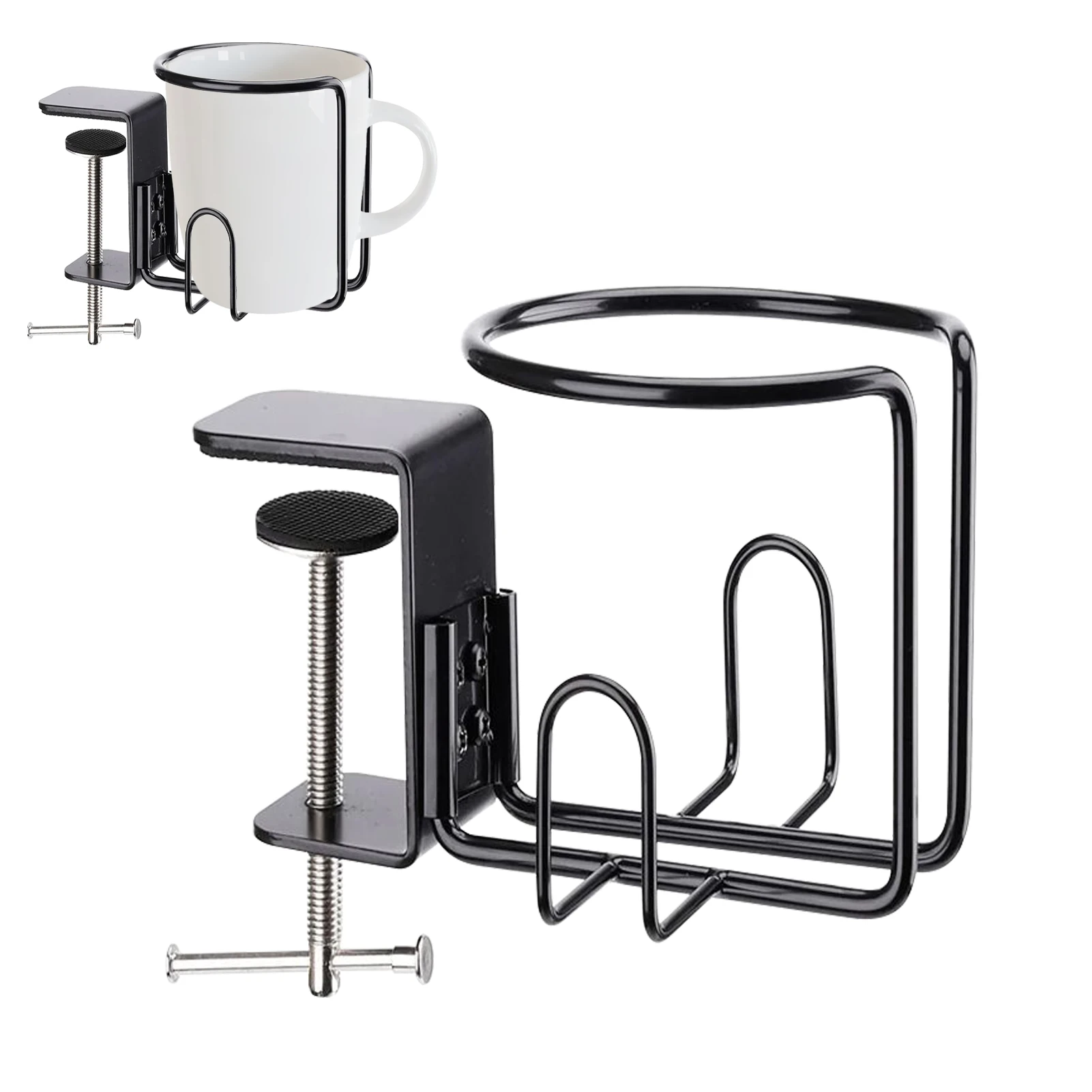 Home Clip On Table Cup Holder Horizontal Vertical Mount Anti Spill Office Desktop Mug Rack Metal Clamp Water Bottle Storage Tray cup storage holder