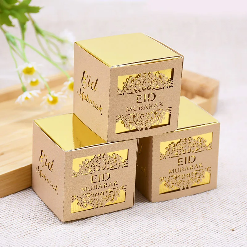 5/10pcs Eid Mubarak Chocolate Candy Box Ramadan Kareem Favor Gift Box Islamic Muslim Festival Happy Al-Fitr Eid Party Supplies