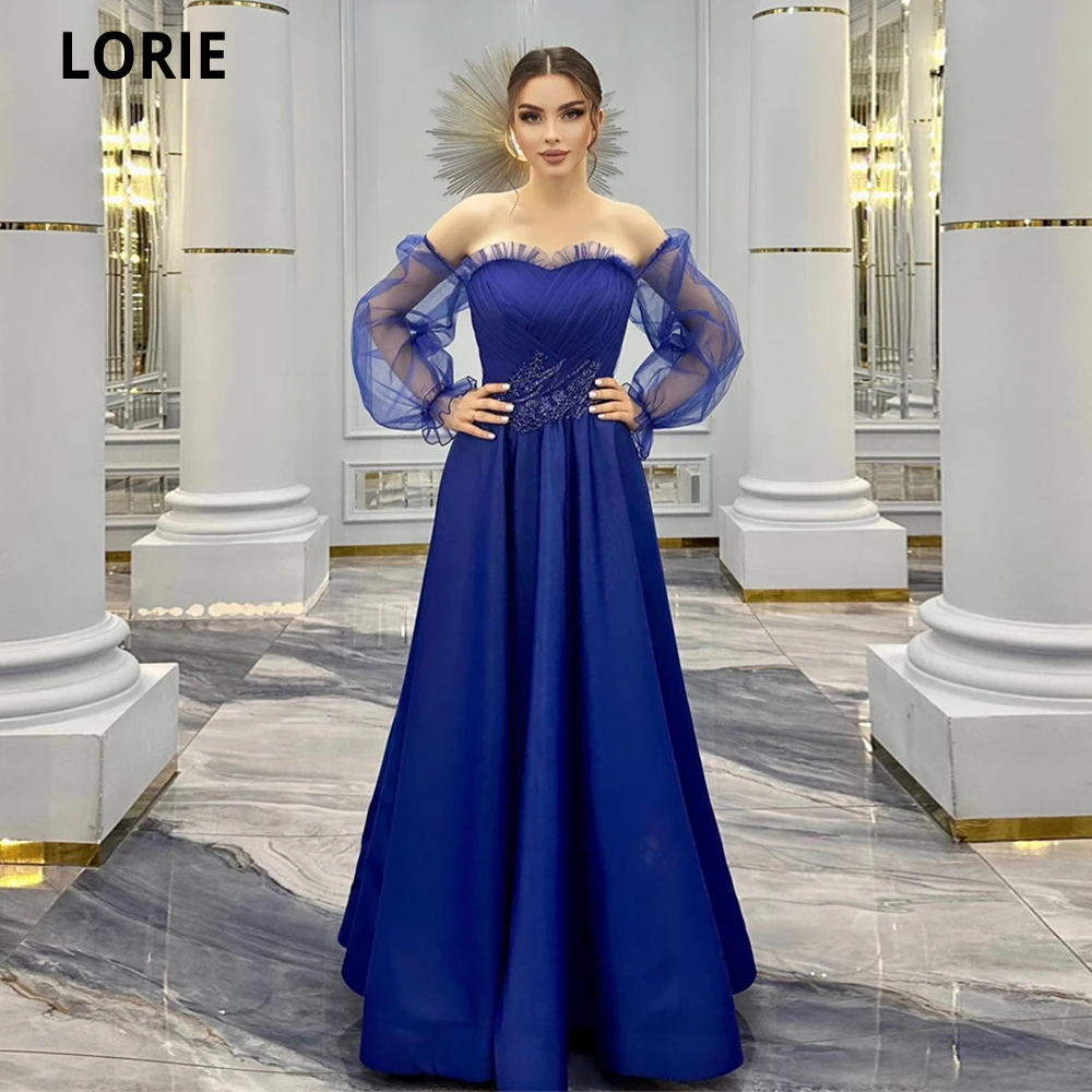 

LORIE Elegant Royal Blue Prom Dresses Sweetheart Formal Evening Gown Long Sleeves Beadings Sequins Party Dresses Robes De Soirée