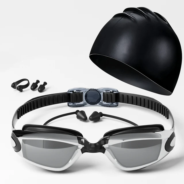 Swimming goggles are waterproof, anti fog, high-definition, with swim cap, nose clip, earplugs, Men Women 4