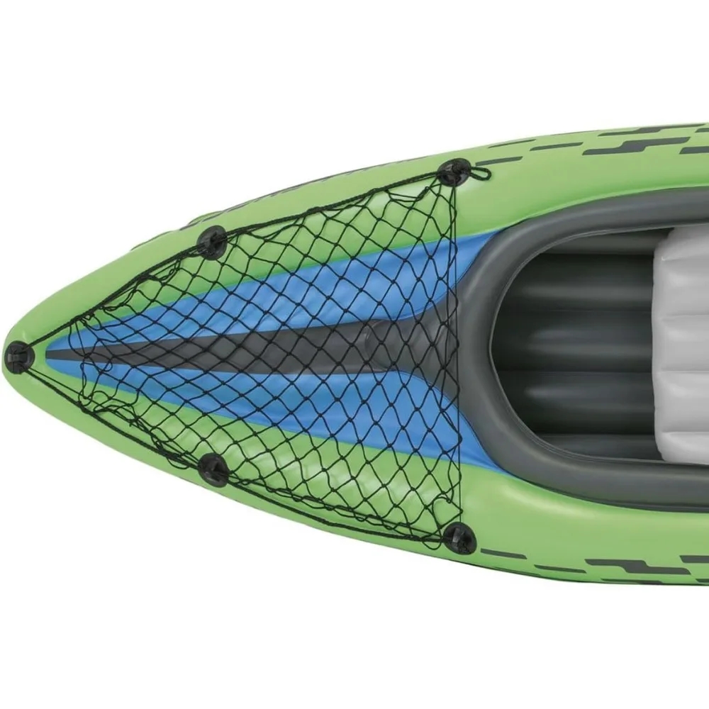 1 Man Inflatable Canoe with Aluminum Oars and Hand Pump, Green/Blue