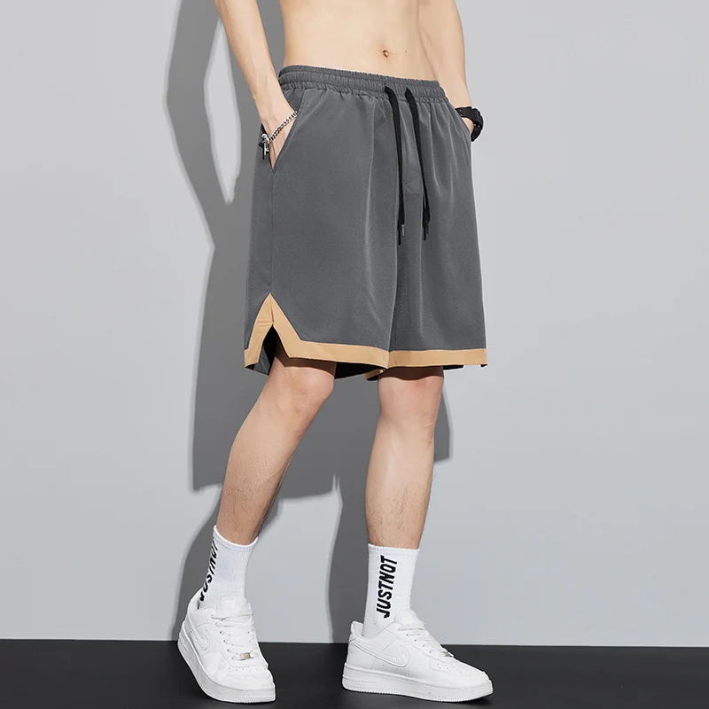 Men Clothing 2024 Summer Trendy Contrast Color Loose Thin Short Pants Youth Casual Streetwear Y2K Sports Basketball Beach Shorts