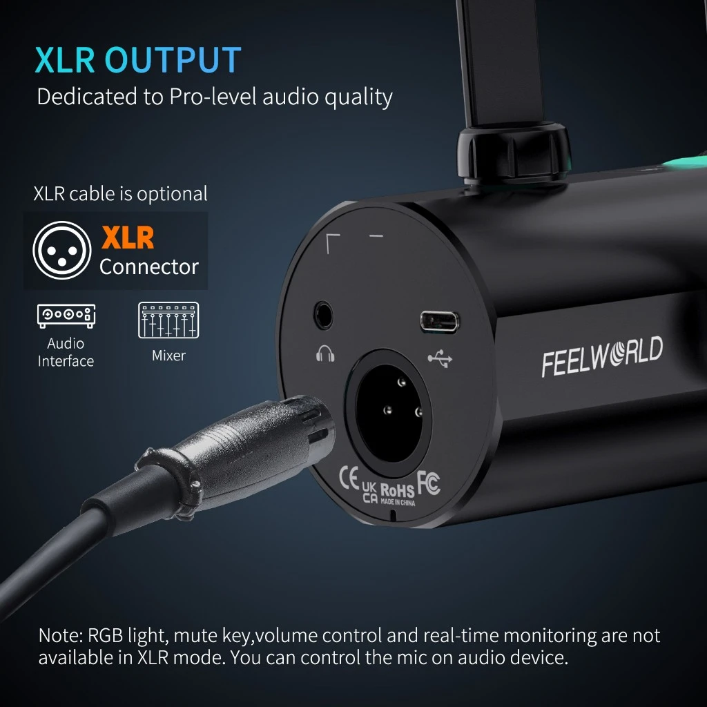 FEELWORLD PM1 다이나믹 마이크, 팟캐스팅 녹음, 게임 라이브 스트리밍용, XLR, USB 다이나믹 마이크