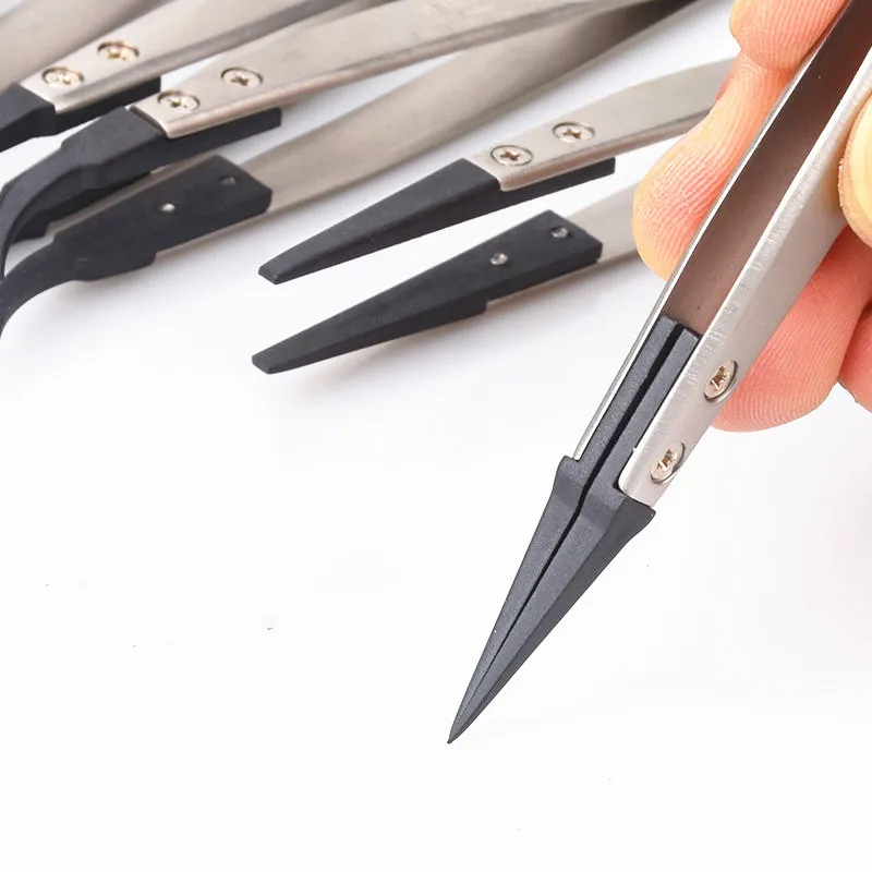 ESD Tweezers Replaceable Tweezers Tips Stainless Steel Body Carbon Fiber Conductive Plastic esd anti static tweezers