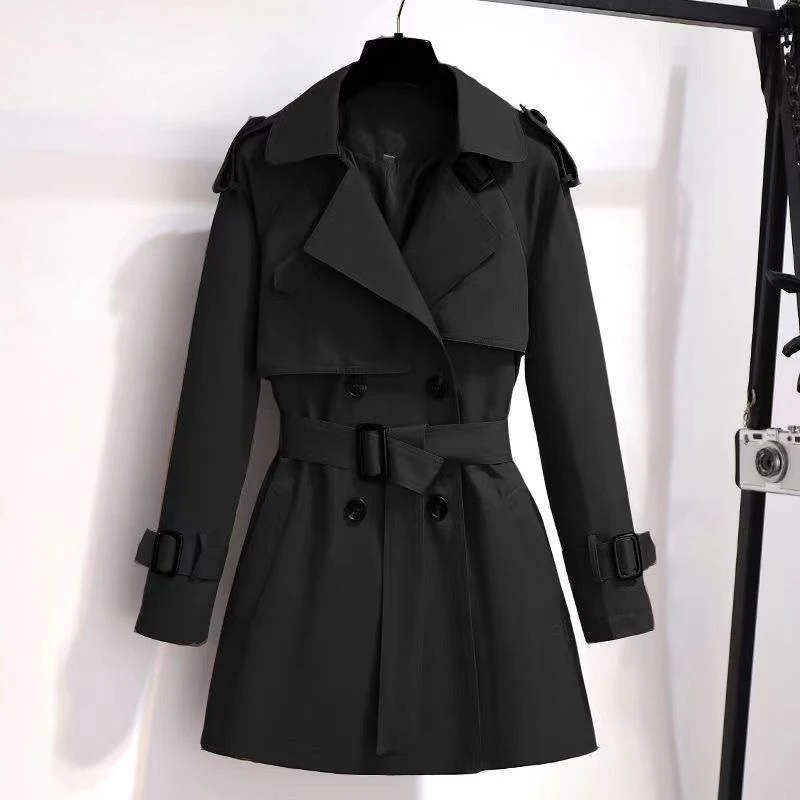 

Vintage Trench Coat, New Autumn and Winter Women's Elegant Double Breasted Solid Color Lapel Loose Waistband Jacket 2023