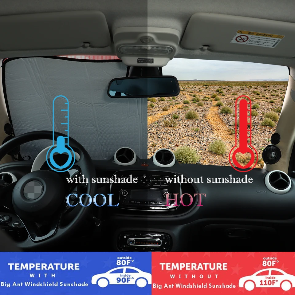 DIYUCAR Parasole Parabrezza Auto Per Smart 453 Fortwo Forfour 2015-2021 – Protezione Solare Pieghevole, Blocca UV 99%, Mantiene L'Abito Fresco