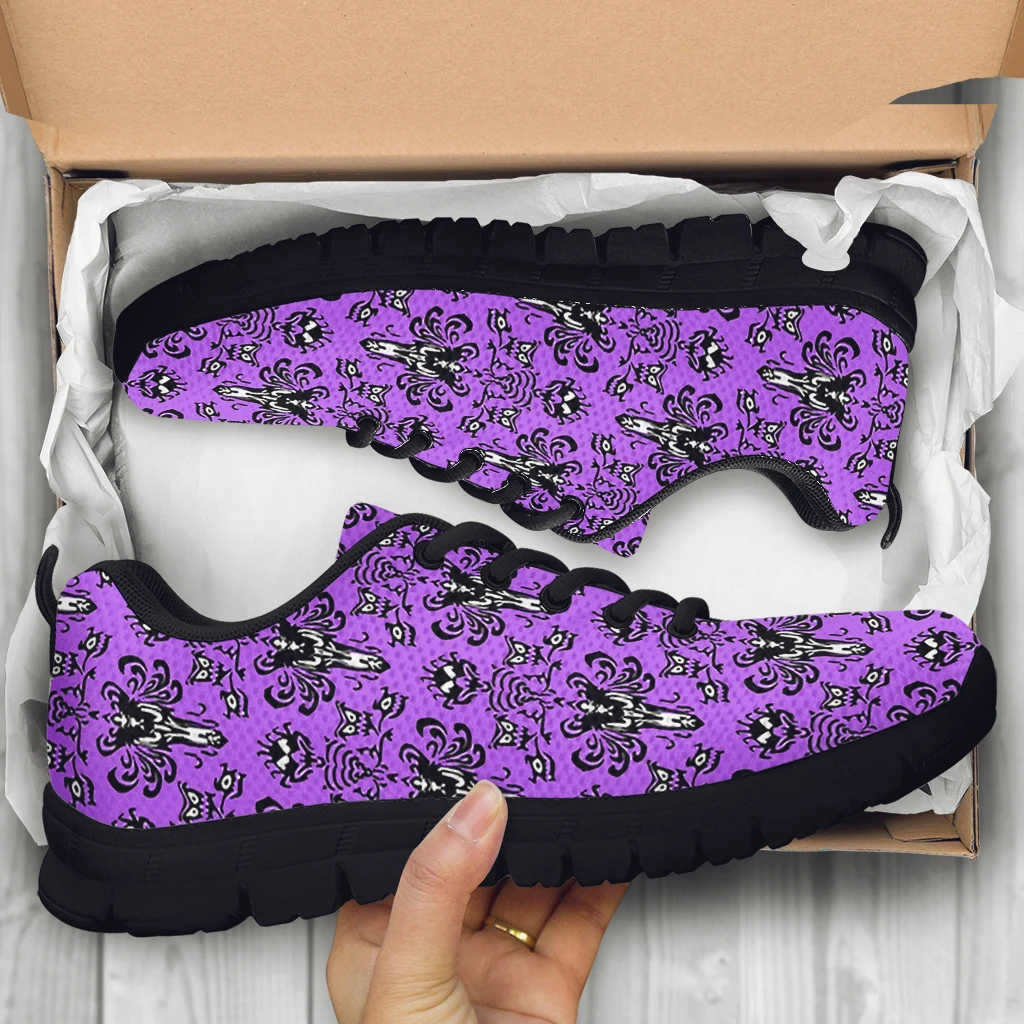 INSTANTARTS Purple Red Haunted Misson Halloween Ladies Sneakers Lace-up Air Mesh Light Breath Shoe Soft Outdoor Shoe Footwear