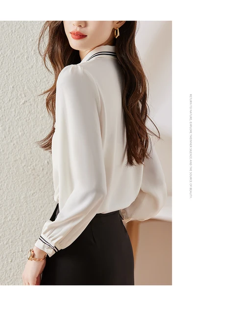 Camisa Negra de manga larga informal para mujer, blusas formales de alta  gama con temperamento a la moda, Tops de trabajo para oficina, novedad de  otoño - AliExpress