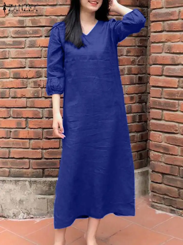 

2023 ZANZEA Elegant Solid Dress Summer Fashion Party Sundress Female 3/4 Sleeve V-Neck Dresses Woman Vintage OL Office Vestidos