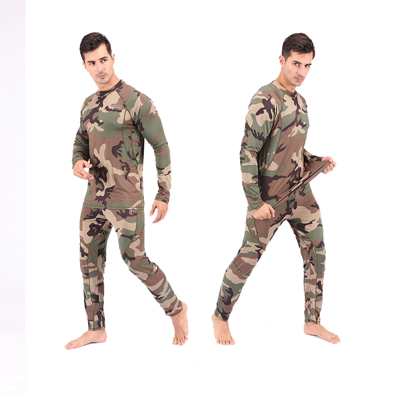 Winter Thermal Underwear Sets Men Quick Stretch Warm Tights Compression Fleece Sweat Fitness Warm Long Pants Camouflage Shirts