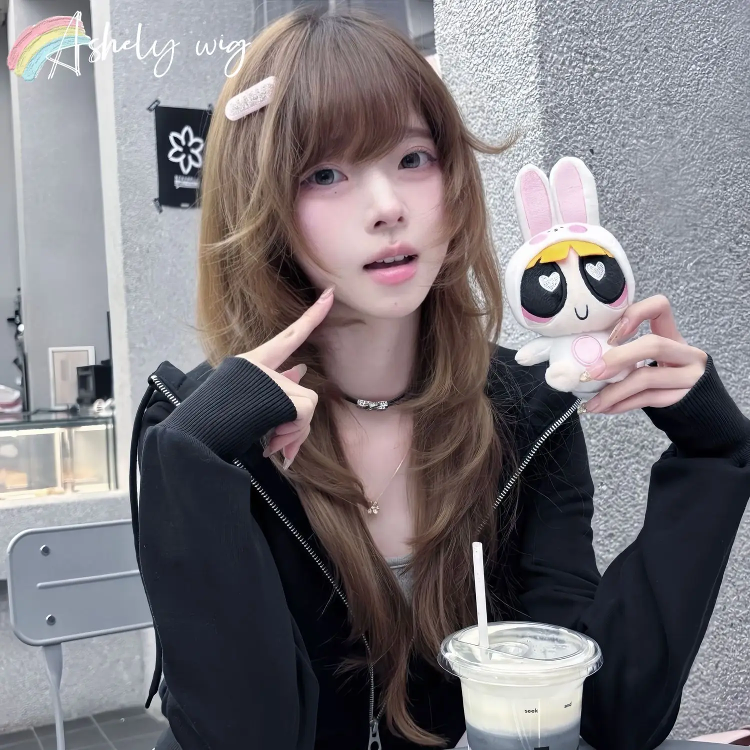 Ashely Cold Brown Wig with Straight Bangs Creating A High-level Atmosphere and Cute Japanese Style Syntheticusd Synthetic  Wigs