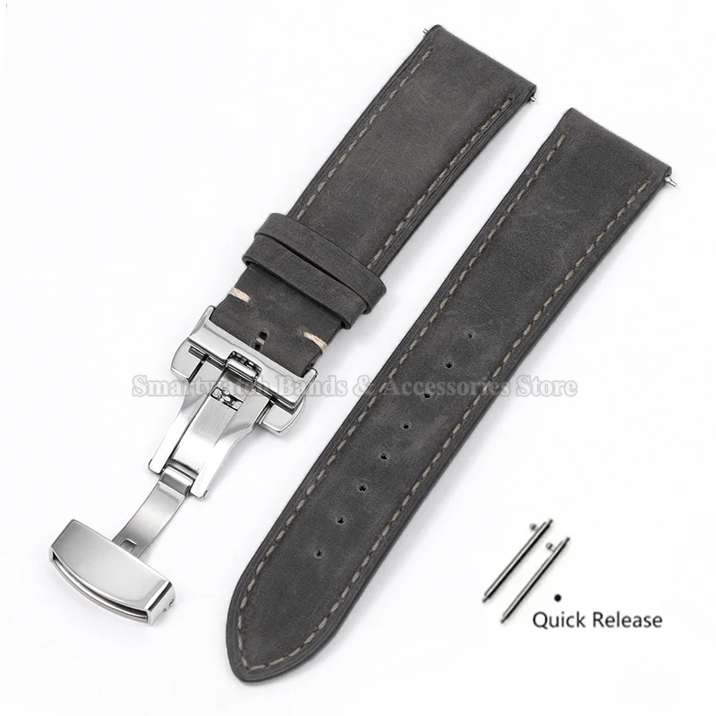 Premium Leather Cowhide Watch Strap with Quick Release and Butterfly Buckle