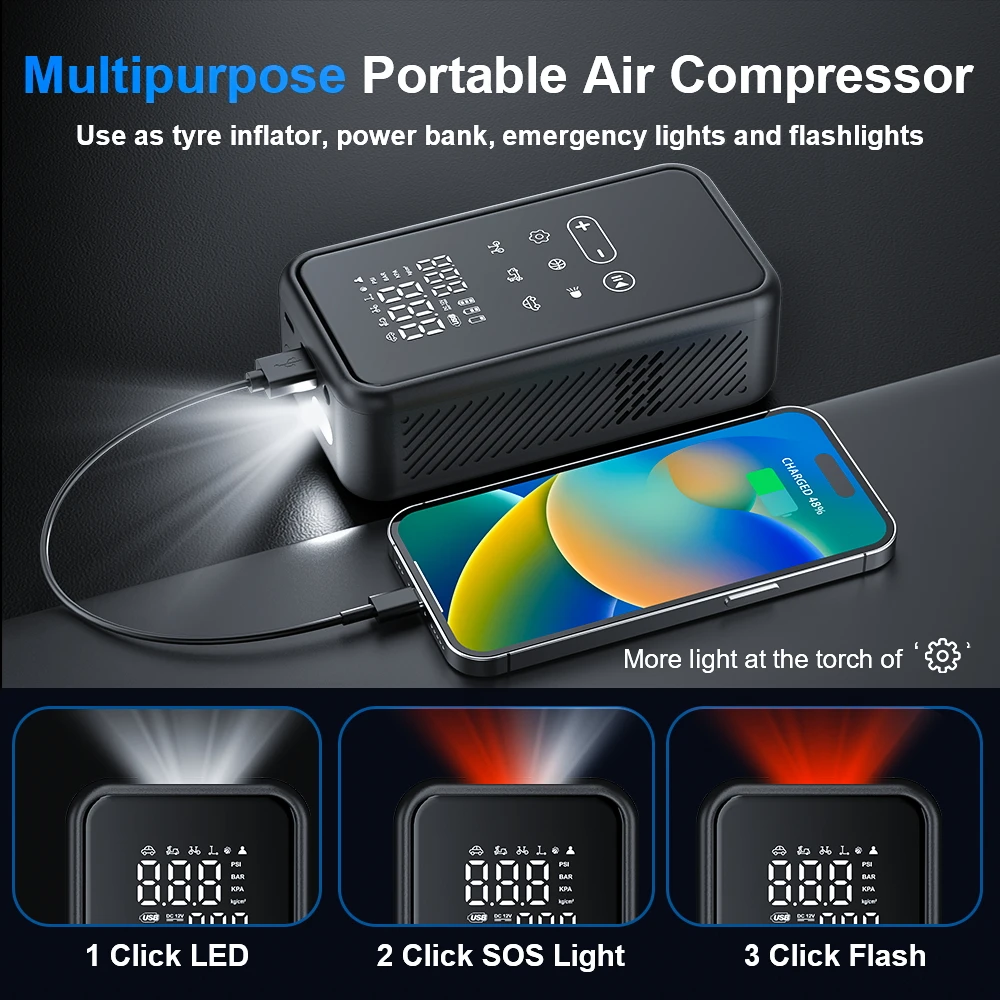 Air Pump YIJU Touch Screen Wireless Portable Electric Tire Inflator For Car Bicycle Motorcycle Air Compressor Injector
