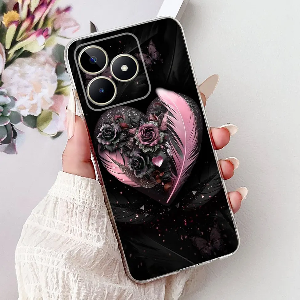 Clear Cute Cat & Butterfly Design Phone Case with Flower Accents - Stylish Protective Back Cover