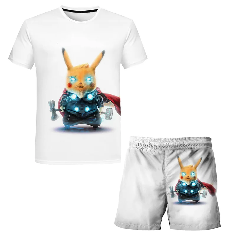 Summer Children Pokemon Tshirts Sets Clothes Baby Boys 3D Prints Pants 2Pcs Kids harajuku Clothing cartoon 4-14 Years 2022 New pajamas for baby girl Clothing Sets