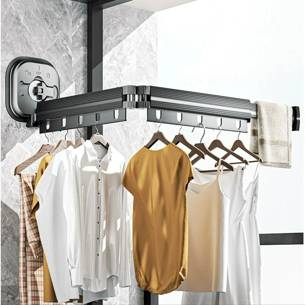 Laundry Dryer Large Aluminum Clothes Horse Black Wall Mount Clothes Drying Rack Sucker Install Home Folding Clothesline