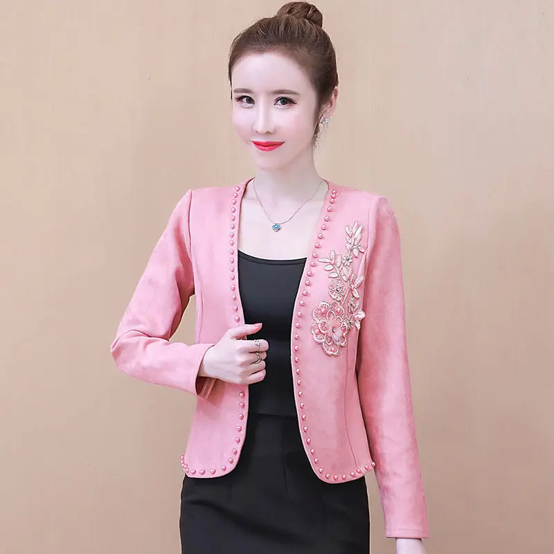 XXXXL Women Fashion Office Wear Basic Black Blazer Coat Vintage Beading Long Sleeve Business Female Outerwear Chic Tops Party