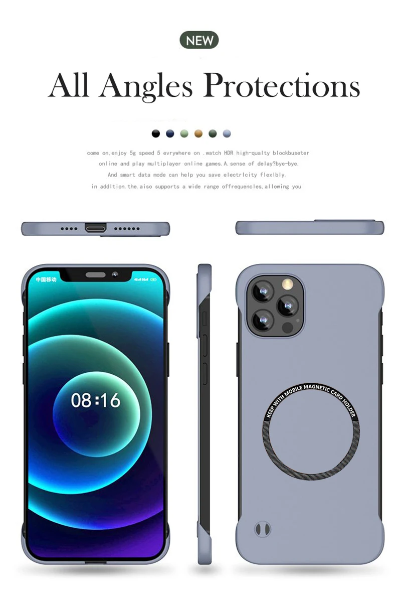 Funda de teléfono de PC dura sin marco con placa de hierro magnético para Magsafe iPhone 14 15 13 12 11 Pro Mini XR XS Max X 7 8 Plus_voghion.com