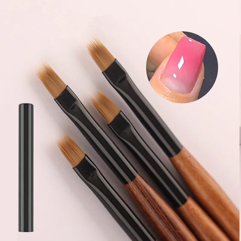 2Pcs Round Wood Handle Nail Ombre Brush Nail Art Painting Pen Brush UV Gel Polish Gradient Color  Acrylic Nail Drawing Pen 2