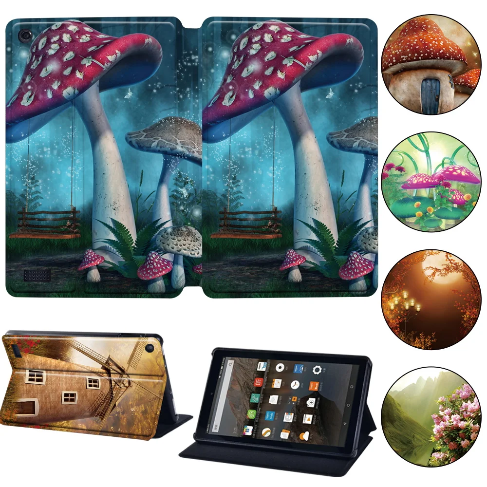 Custodia Per Fire 7 /Hd 8/8 Plus /Hd 10/10 Plus 11A Generazione 2021 Cover Stampata In Pelle Pu Tablet Stand Serie Foresta