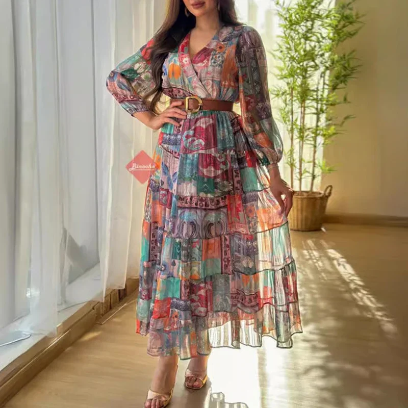 

Женское шифоновое платье с V-образным вырезом, трапециевидного силуэта