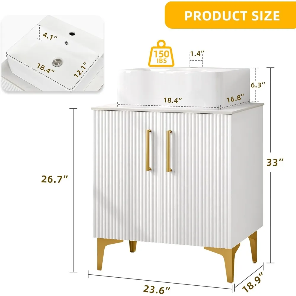24 Inch Bathroom Vanity with Countertop Sink Combination, Modern Bathroom Storage Vanity Cabinet Set 6