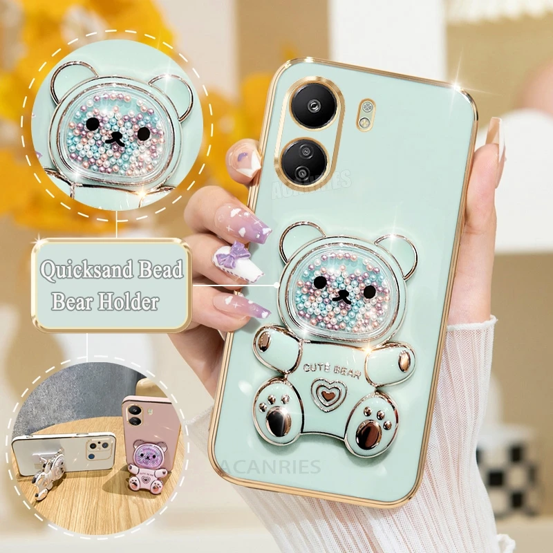 Luxury Plating Bear Holder Silicone Stand Case with Stand Cover