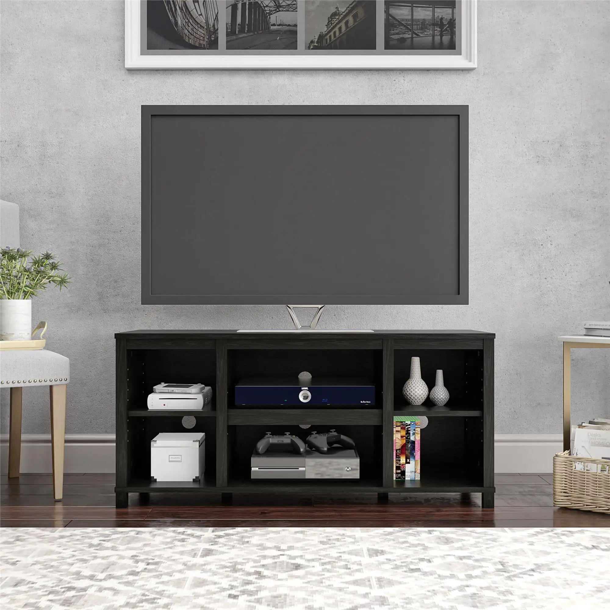 

Mainstays Parsons TV Stand for TVs up to 50", Black Oak modern tv stand tv stand living room furniture cabinet