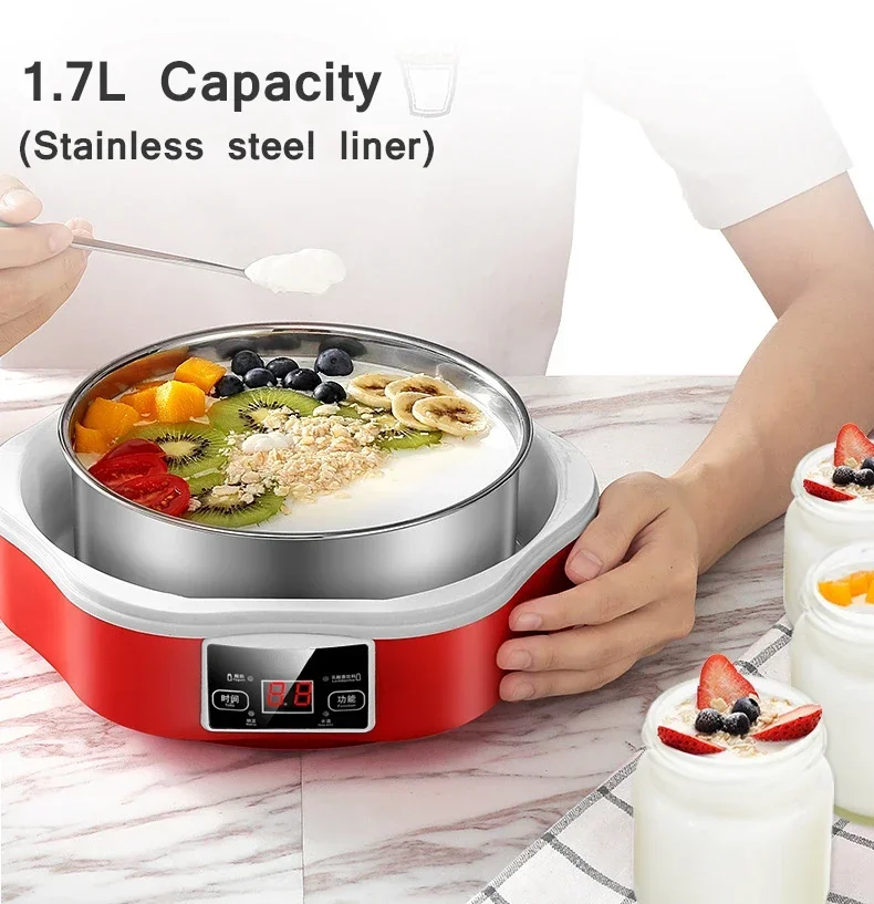 Automatic Yogurt Machine With Glass Cups Stainless Steel Liner Natto Rice Wine Maker Wth Digital Panel DIY Yogurt Tools EU yogurt maker