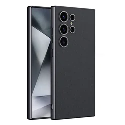 Luxury PU Leather Soft Edge Case with Metallic Paint Frame and Skin Feel for Galaxy S24 Ultra (Black)