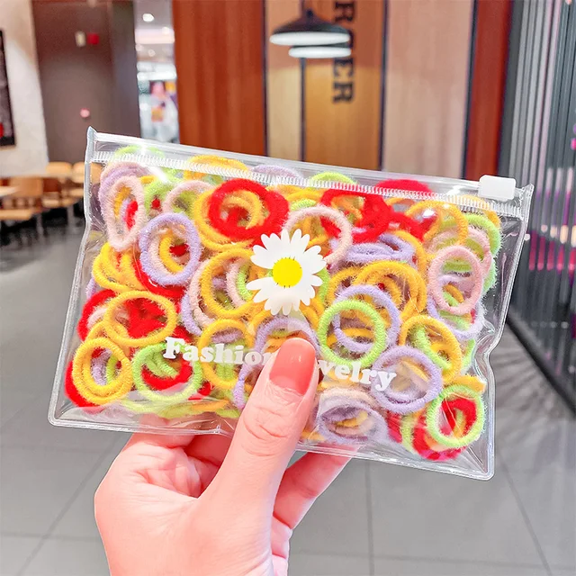 50/100 Pcs/Box New Children Cute Colors Soft Elastic Hair Bands Baby Girls Lovely Scrunchies Rubber Bands Kids Hair Accessories Colors 100Pcs Bag