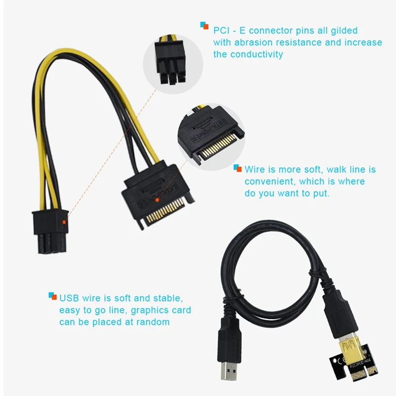 

Новый Riser 009C Plus PCI-E PCIE Riser для видеокарты PCI Express адаптер Molex 6Pin SATA к USB 3,0 кабель X1 X16