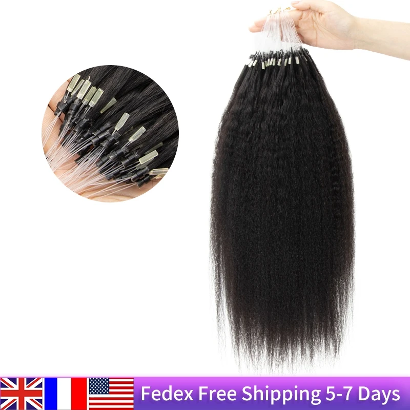 MRS HAIR Kinky Straight Micro Loop Human Hair Extensions Microring Hair extensions Soft Keratin Bonds Remy #1B 50strands/pack human hair extensions