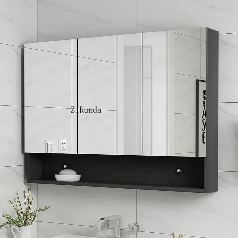 Modern Bathroom Mirror Cabinet Solid Wood Waterproof Toilet Small Space Wall Hanging Storage Cabinet Bathroom Furniture FYBC