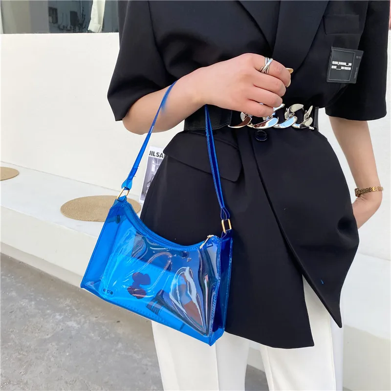 Women Underarm Shoulder Bag PVC Transparent Fashion Designer Small Handbag Purse Jell Hobos Bags Female Summer Top Handle Bags