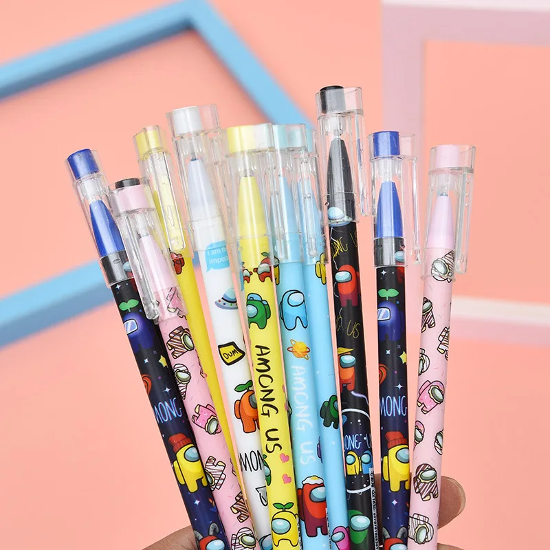 6 stylos gel dessin animé mignon avec 30 recharges bleues, stylo gel