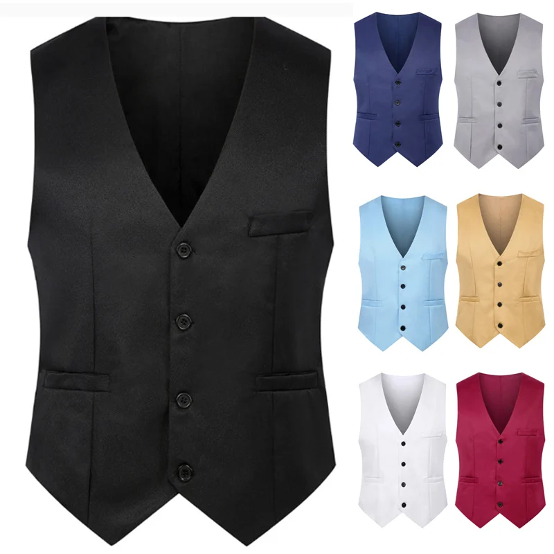 M-5XL Men Suit Vest Summer Slim Fit Waist Solid Tank Top Business Leisure men sweater vests