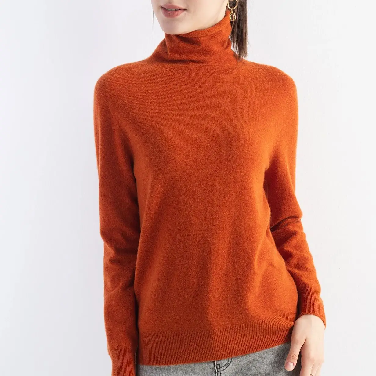 Naiste 70% meriinovill / 30% kašmiir kõrge kaelusega ja pikkade käistega sviiter S-XL 4