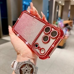 Luxury Gradient Glitter Shockproof Phone Case with Four - Corner Anti - Fall Protection and Camera Lens Guard - iPhone 16 Pro (Red)